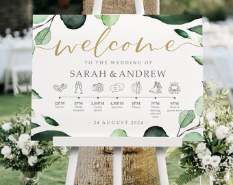 Botanical Order of the Day Wedding Welcome Sign, A1, A2 Personalised Wedding Signs, Welcome Wedding Board
