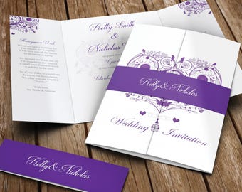 Cadbury Swirl Wedding Invitation Set with Envelopes + Bellyband in any colour - Gatefold Wedding Invites - Luxury Wedding Invites