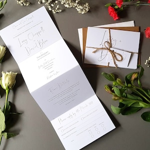 Minimalist Script Wedding Invitation  in Any Colour - Concertina Trifold Wedding Invites - Calligraphy Wedding Invites with Envelopes