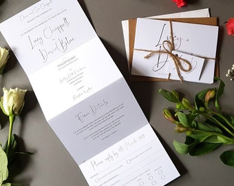 Minimalist Script Wedding Invitation  in Any Colour - Concertina Trifold Wedding Invites - Calligraphy Wedding Invites with Envelopes