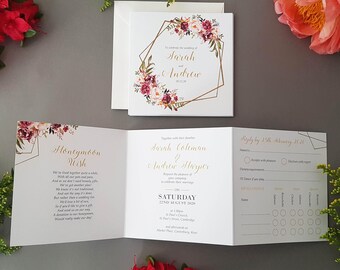 Blush Pink & Gold Wedding Invitation Set  - Trifold Wedding Invites - Wedding Invites or Evening Reception Invitation -