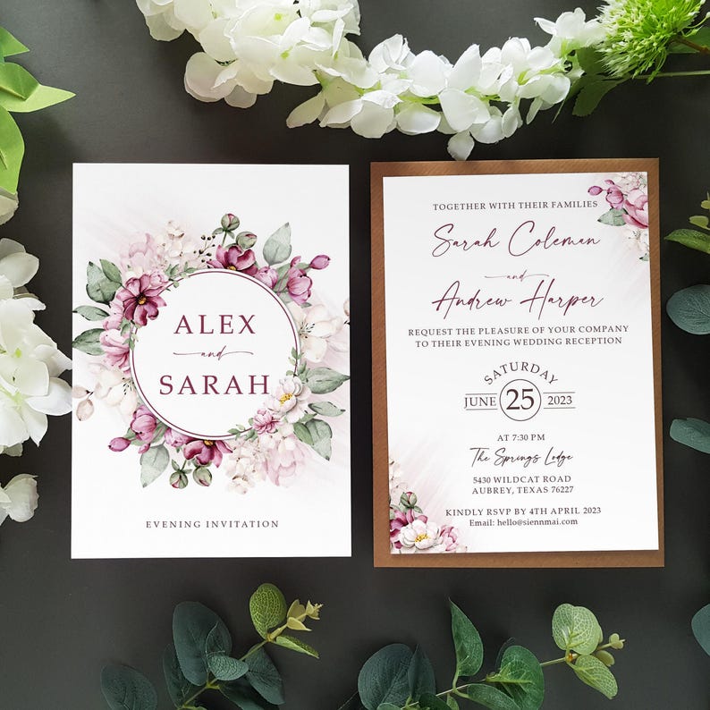 Pink Wedding Invitation Set - Fuchsia Eucalyptus Concertina Trifold ...