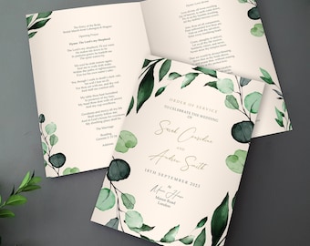 Botanical Order of Service for Weddings | Order of the Day | A4 folded to A5 Wedding Programmes or booklets