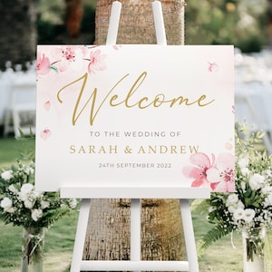 Cherry Blossom Wedding Welcome Sign, A1, A2 Personalised Wedding Signs, Wedding Decor, Welcome Wedding Board