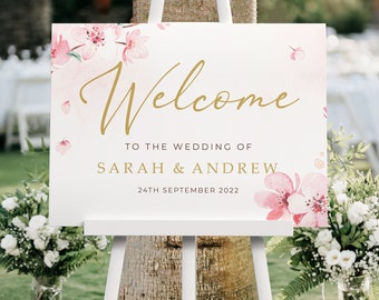 Cherry Blossom Wedding Welcome Sign, A1, A2 Personalised Wedding Signs, Wedding Decor, Welcome Wedding Board