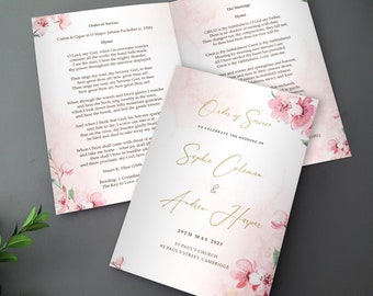 Cherry Blossom Order of Service for Weddings | Order of the Day | A4 folded to A5 Wedding Programmes or booklets