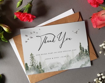 Misty Wedding Thank You Cards With Envelopes - Any Thank You Message or Weddng Favour Message