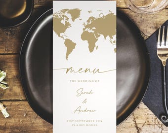 World Map Personalised Wedding Menus - DL Size Menus - Passport Wedding Menus for the venue - Wedding Table Decorations