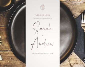 Script Wedding Menus Rose Gold Personalised - Minimalist DL Size Menus for the Venue - Wedding Table Decorations