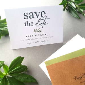 Greenery Save the Date-kaarten of bewaar de avond of het weekend met enveloppen - Save the Dates-huwelijksaankondiging