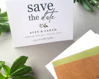 Greenery Save the Date Cards or Save the Evening or Weekend With Envelopes - Save the Dates Wedding Announcement