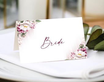 Peonies Wedding Place Cards |  Guest Name Printing Included + Menu Choices | Wedding Place Settings | Name Place Cards