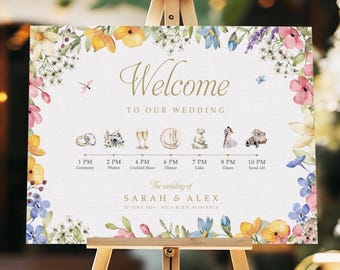 Garden Floral Order of the Day Wedding Welcome Sign, Timeline Icons, A0, A1, A2, A3 Personalised Wedding Signs, Welcome Wedding Board