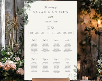 Baby's Breath Gypsophila Wedding Seating Chart, A1, A2 or A3 Personalised Table Plan, Wedding Decor, Table Planner, Sign, Greenery