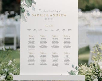 Eucalyptus Green Gold Wedding Seating Chart, A1, A2 Personalised Wedding Table Plan, Wedding Decor, Table Planner, Seating Chart Sign