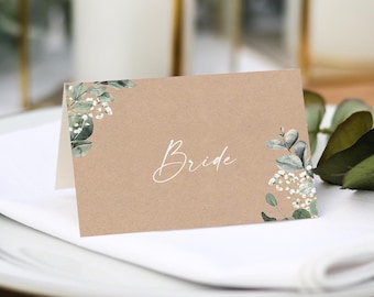 Baby's Breath Wedding Place Cards |  Guest Name Printing Included + Menu Choices | Wedding Place Settings | Kraft Name Place Cards