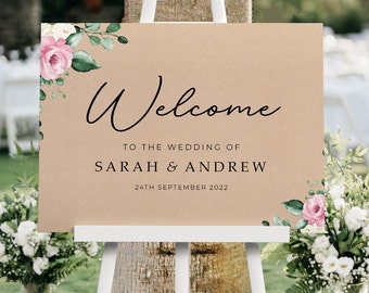 Rustic Pink and White Floral Wedding Welcome Sign, A1, A2 Personalised Wedding Signs, Wedding Decor, Wedding Gift, Welcome Wedding Board