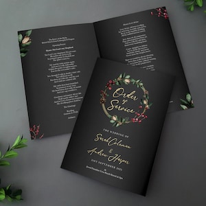 Winter Order of Service for Weddings | Order of the Day | A4 folded to A5 Wedding Program printed on all sides