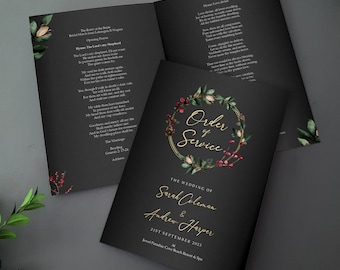 Winter Order of Service for Weddings | Order of the Day | A4 folded to A5 Wedding Programmes printed on all sides