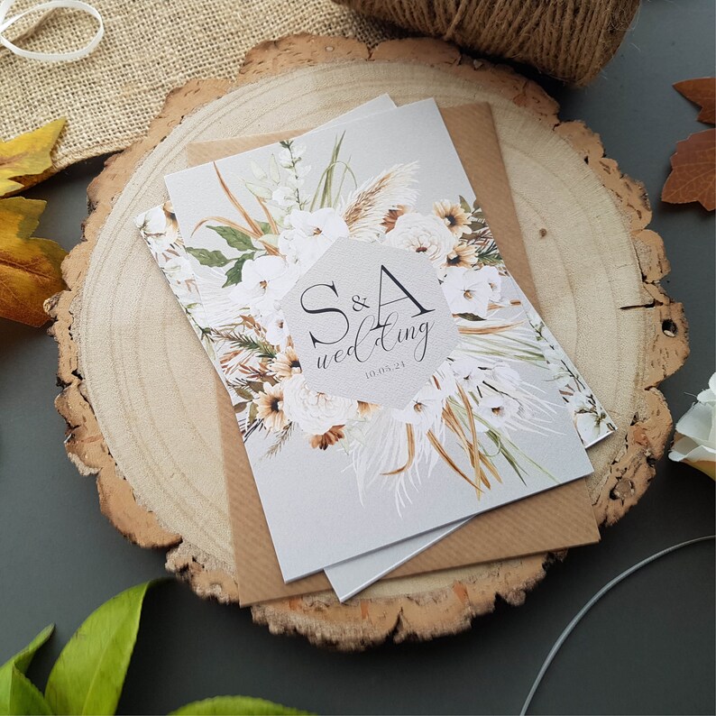 Boho Floral Wedding Invitation Set, A6 Card with Envelopes image 3