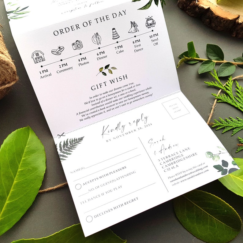 Greenery Wedding Invitation Set Concertina Trifold Luxury Wedding Invite Sage Green Eucalyptus With Tags, Rustic Twine & Envelopes image 4
