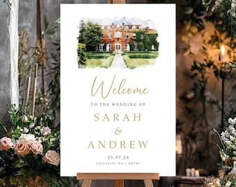 Watercolour Wedding Welcome Sign | YOUR IMAGE transformed to Watercolour | Wedding Venue, Sketch Illustration | Wedding Decor