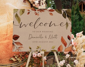 Autumn Fall Wedding Welcome Sign, A1, A2 Personalised Wedding Signs, Eucalyptus Wedding Decor, Wedding Gift, Welcome Wedding Board