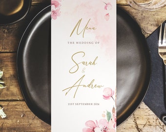 Cherry Blossom Personalised Wedding Menus - DL Size Menus - Personalised Wedding Menus for the venue - Wedding Table Decorations