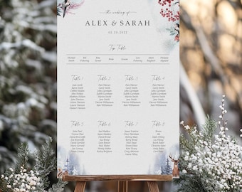 Winter Animal Wedding Seating Chart, A0, A1, A2, A3 Personalised Christmas Wedding Table Plan, Wedding Decor,  Table Planner