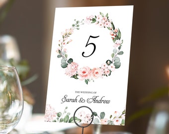 Blush Pink Floral Table Numbers or Table Names | Any Colour Font | A5 double sided cards | Weddings | Dinner or Gala Event