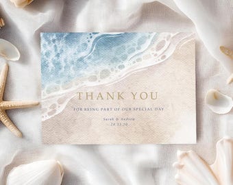 Beach Sand Type Wedding Thank You Cards With Envelopes - Any Thank You Message or Wedding Favour Message