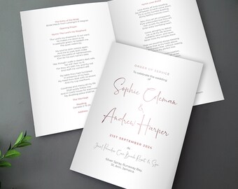 Script Order of Service for Weddings in any colour | Order of the Day | A4 folded to A5 Wedding Programmes or booklets