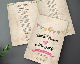 Boho Bunting Order of Service for Weddings | Order of the Day | A4 folded to A5 Wedding Programmes or booklets