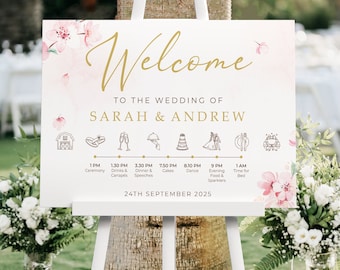 Cherry Blossom Order of the Day Wedding Welcome Sign - A1, A2 Personalised Wedding Signs, Wedding Decor, Welcome Wedding Board