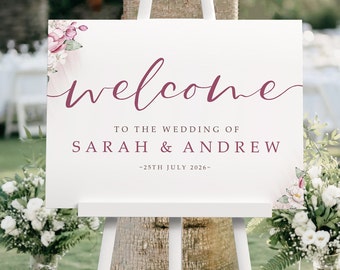 Pink and White Floral Wedding Welcome Sign, A1, A2 Personalised Wedding Signs, Wedding Decor, Wedding Gift, Welcome Wedding Board