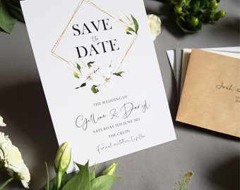 Lily Save the Date Cards With Envelopes - Any Colour or Message - Save the Dates Wedding Card