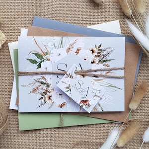 Zestaw zaproszeń ślubnych Boho - luksusowe zaproszenia ślubne z etykietami, rustykalnym sznurkiem i wyborem kopert - Boho Rustic Concertina Trifold