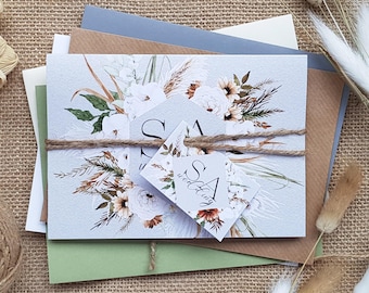 Boho Wedding Invitation Set  - Luxury Wedding Invites With Tags, Rustic Twine & Choice of Envelopes - Bohemian Rustic Concertina Trifold