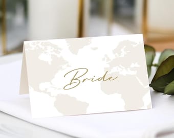 Passport World Map Wedding Place Cards | Any Colour Font | Guest Name Printing Included + Menu Choices | Wedding Place Settings