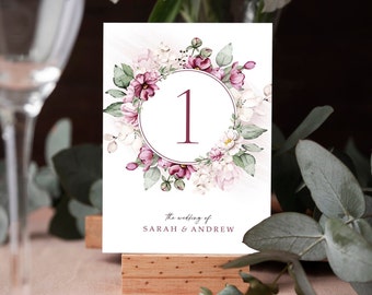 Pink Floral Table Numbers or Table Names | Any Colour Font | A5 double sided cards | Weddings | Dinner or Gala Event