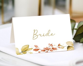 Autumn Fall Place Cards |  Guest Name Printing Included + Menu Choices | Wedding Place Settings | Any Colour Font | Name Place Cards