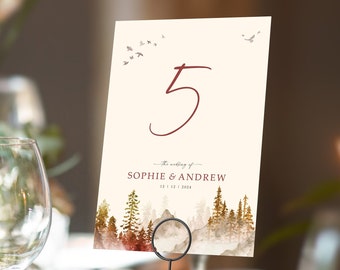 Autumn Fall Table Numbers or Table Names | Any Colour Font | Forest A5 double sided cards | Weddings | Dinner or Gala Event