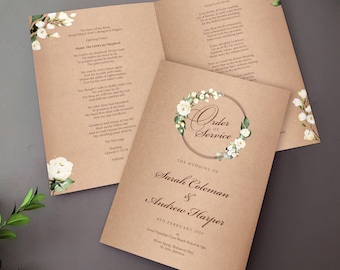 Rustic Order of Service for Weddings | Order of the Day | A4 folded to A5 Wedding Programmes or booklets
