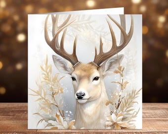 Handmade Christmas Cards Pack of 4 - Reindeer Designs | Includes Kraft Envelopes | Set of 4 different designs