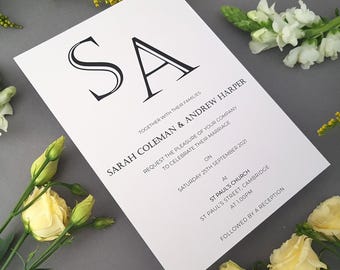 Monogram Wedding Invitation Set - A5 Wedding Invitation Set With Envelopes - RSVP Cards -  - Luxury Wedding Invites or Evening