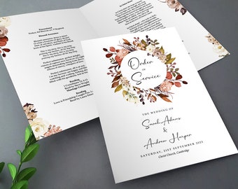Boho Autumn Fall Order of Service for Weddings | Order of the Day | Wedding Programmes