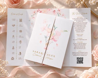 Cherry Blossom Wedding Invitations with FREE envelopes |  Gatefold Wedding Invites Set