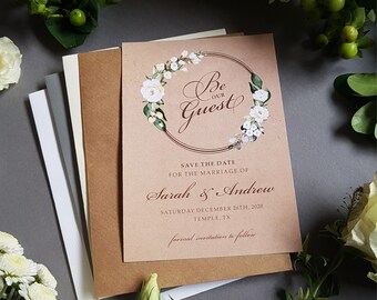 Rustic Fairytale Floral Save the Dates Cards With Envelopes - Any Colour or Message - Be our Guest Save the Date Wedding Card