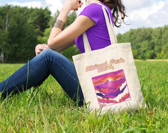 National Park Lover Cotton Canvas Tote Bag, Outdoor Mountains Adventure Eco-Friendly Shoulder Bag, Gift for Nature Enthusiast, Hiking Day