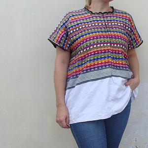 Multicolor Traditional Guatemalan Clothing Blouse Huipil | Vintage Handwoven Boho Top #12